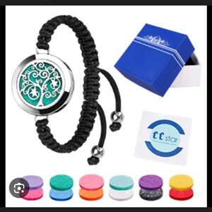 Black Braided Aromatherapy Bracelet with Tree Design